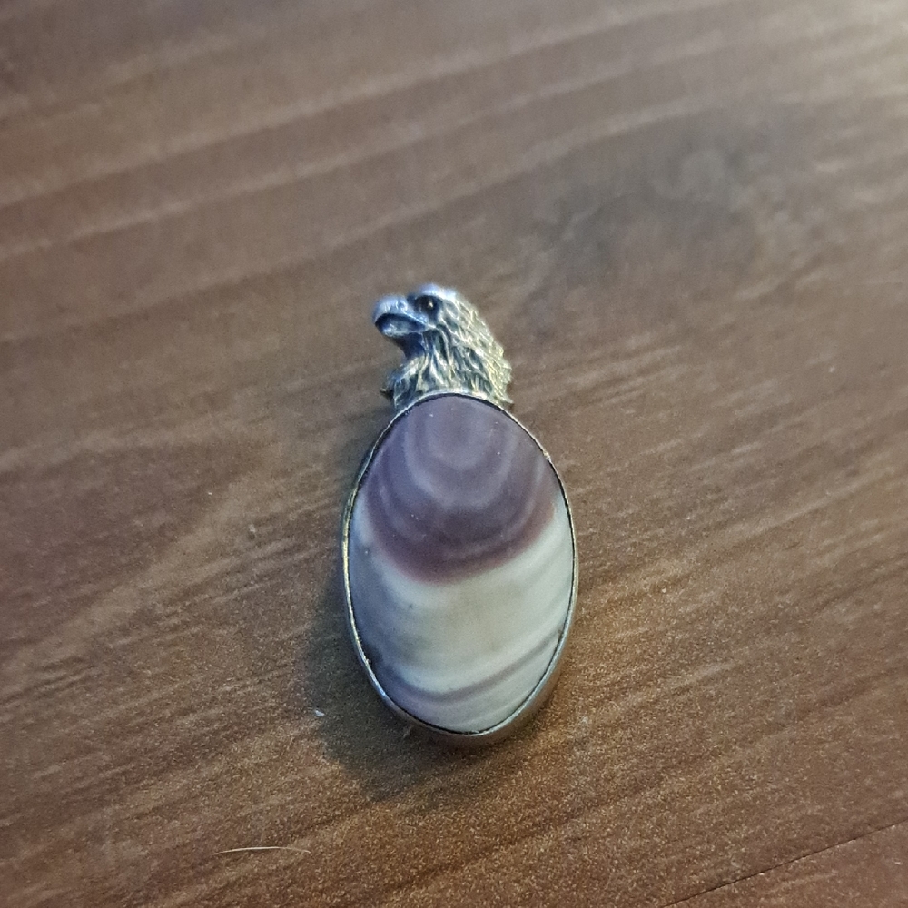 Silver Tone Eagle Pendant with Brown Stone